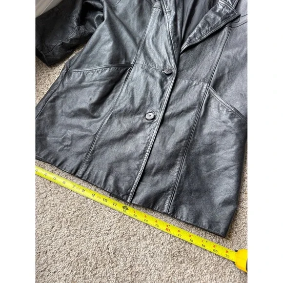Vintage 90s Pelle Leather Jacket Mob Wife Aesthetic Black Soutache BlazerSz M
